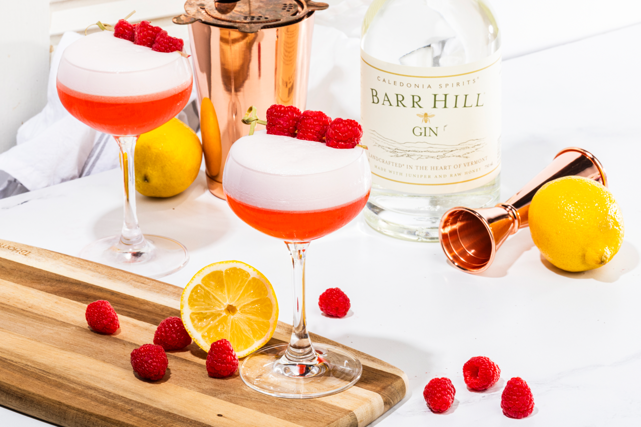 Pale pink raspberry summer gin clover club cocktail