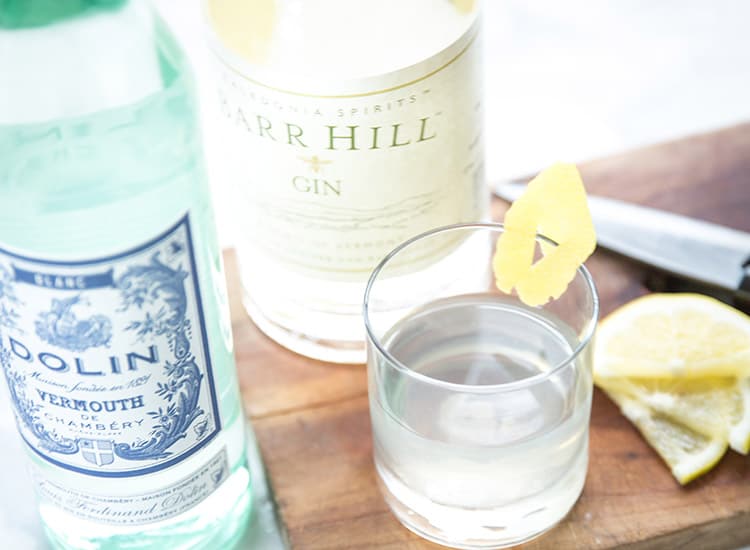 White Negroni cocktail recipe with Barr Hill Gin, blanc vermouth, and French Suze. 