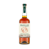 A bottle of Phyllis Vermont Rye Whiskey on a plain white background. The bottle is filled with amber-colored whiskey and features a cream-colored label with green text, a copper logo, topped with a dark green neck label.